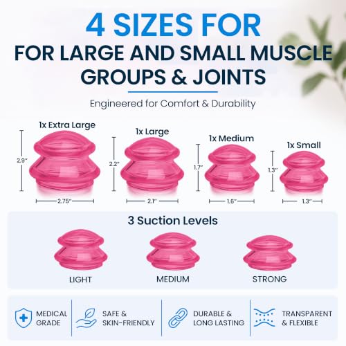 Silicone Cupping Set, Cupping Kit for Massage Therapy and Cellulite, 4 Cups - color: Pink, size: 4 Count