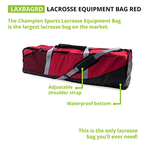 Champion Sports Lacrosse Equipment Bag – Heavy-Duty Nylon, Stick Compartment, Waterproof Bottom, Adjustable Strap, 44x15x13in - color: Red