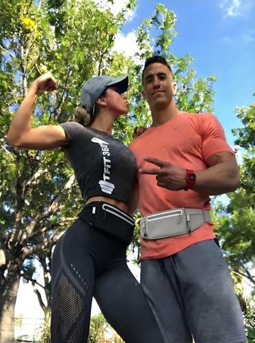 Running Belt Fanny Pack:3 Pocket Waist Bag for Men Women Workout Exercise Fitness Phone Holder Fits All Phones - Runner Marathon Jogging Race Belt with Bib Clip (Grey) - color: Grey