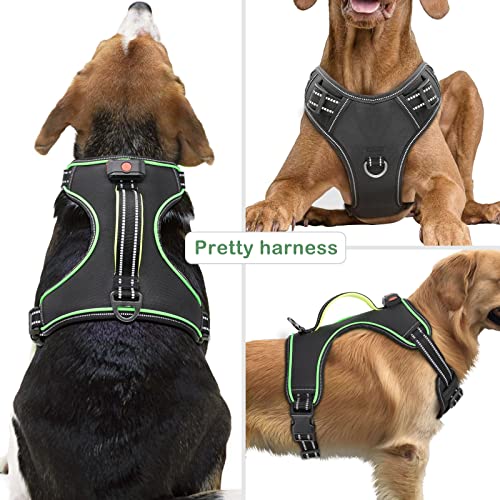 Light Up Dog Harness, Rechargeable LED Dog Vest for Night Walking - color: Black-Green, size: L