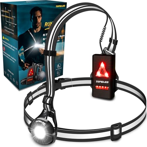 Topward Running Lights for Runners USB-C Rechargeable, Chest Headlamp with 500 Lumen Adjustable Beam, Safety Light for Walking Dog at Night - color: Black