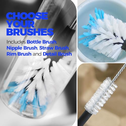 Holikme 4 Pack Bottle Brush 14" Stainless Steel Straw Cleaner Brush,Blue - color: White