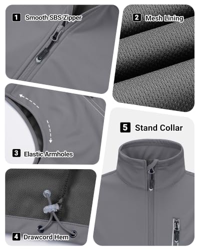 33,000ft Men's Windproof Lightweight Golf Vest Outerwear Sleeveless Jacket - color: Light Grey, size: Small
