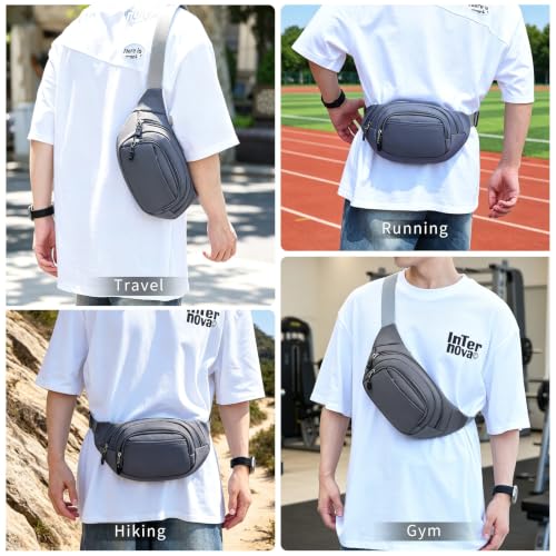 Large Fanny Pack for Men Women NSYOOMH, Crossbody Waist Bag 5-Zipper Pocket - color: Grey