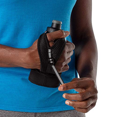 Nathan Running Handheld Water Bottle Adjustable No-Grip Quick Squeeze Lite Hand Strap. Reflective Hydration - color: Black / Marine Blue, style: 12oz