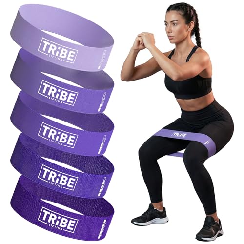 Fabric Resistance Bands for Working Out, 5-Band Set for Legs and Glutes - color: Purple