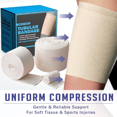 EVERLIT Elasticated Tubular Support Bandage | Stockinette Tubing for Large Arm, Knees, Legs | Light to Moderate Compression Bandage Roll For Tissue Support (Size J | 6.9" x 11 yd) - size: Size J | 6.9" x 11 yd