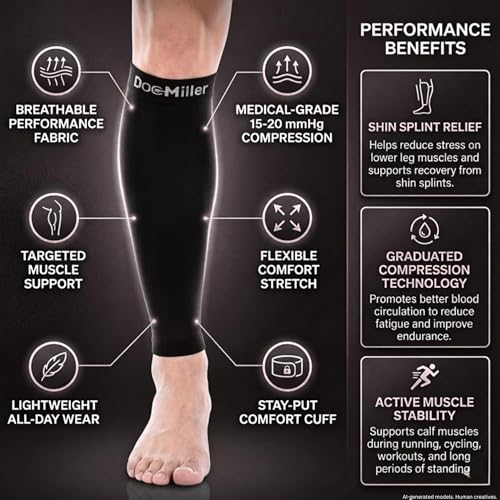 Doc Miller Calf Compression Sleeve for Petite Women & Men, 15-20 mmHg - color: Black, size: Small