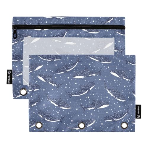 Whale Sharks Pencil Pouches for 3 Ring Binder 2 Pack - color: Whale Sharks