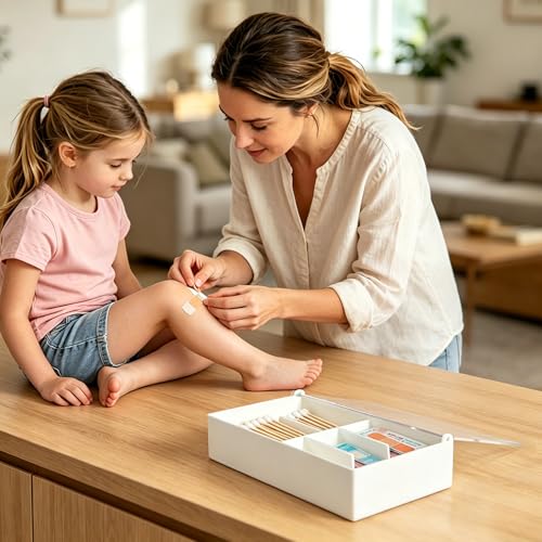 Bandage Organizer, Acrylic Bandage Holder for First Aid Bandage, Medical Supply Storage Box for Cotton Swab Pills, Adhesive Tape, White