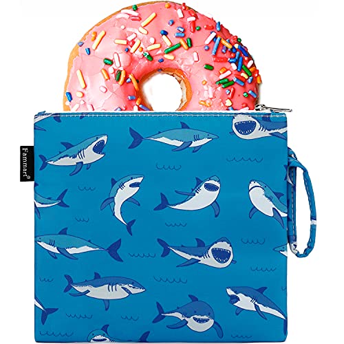 Fammart Reusable Sandwich Bag/Snack Bag for Kids & Adults, Dual Layer Lunch Bag with Handle, Cosmetic Bag Makeup Travel Bag for Women Girls, Washable, Food Safe, BPA Free (1-Pack, Shark) - color: Large, 1 Pack - Shark