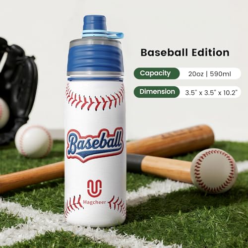 Baseball Water Bottle - 20oz Insulated Misting Water Bottles Stainless Steel 3D Textured - Baseball Accessories Gift for Kids - color: Baseball