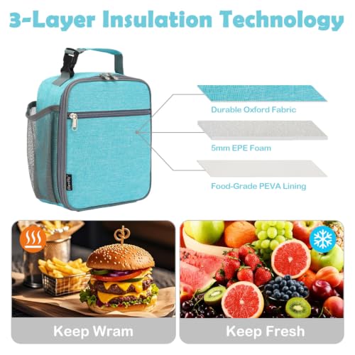 FlowFly Kids Lunch box Insulated Soft Bag Mini Cooler Back to School Thermal Meal Tote Kit for Girls, Boys, Sea Blue - color: Sea Blue