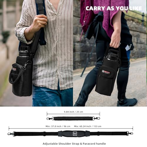 NATURE PIONEOR 26-128 oz Insulated Water Bottle Carrier Holder with Strap - color: Black, size: 40-46oz