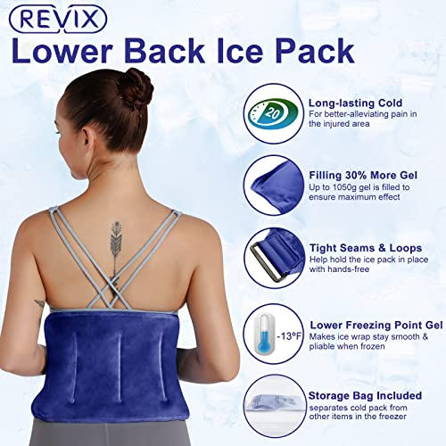 REVIX Ice Pack for Injuries Reusable Gel for Lower Back Pain Relief and XL Knee Ice Pack Wrap Around Entire Knee After Surgery