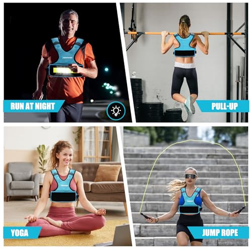 Adjustable Weighted Vest for Women Men, 6-15 Lbs/12-18 Lbs Rucking Vest with LED Light Strips, Weight Vest with 6 Ironsand Weights, and Zipper Pocket for Strength Training, Walking, Running - color: Blue