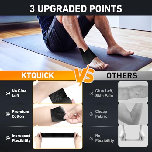 KTQUICK Precut Kinesiology Tape for Ankle,12PCS,20% Stronger Adhesive,Black - color: Black