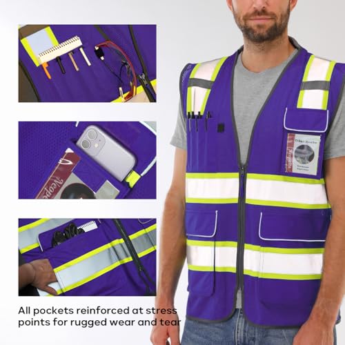 Neopelta Hi Vis Reflective Safety Vest for Men Women Purple Mesh/Yellow S - color: Purple / Yellow Trim, size: Small