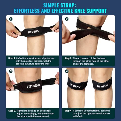 Fit Geno Knee Strap Patella Tendon Support: Patellar Stabilizing & Pain Relief for Man and Women - Knee brace for Runner's & Jumper's, Tendonitis, Running, Volleyball, Basketball (2-Pack) - color: Black