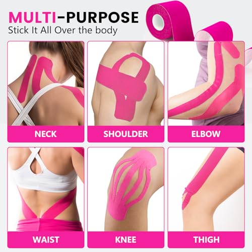 5 Rolls Rose Red Kinesiology Tape, 2 inch x 16.4 Feet Kinetic Tape - color: Rose Red