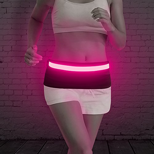BSEEN LED Running Waist Belt - USB Rechargeable Reflective Glowing LED Waistband, Flashing Safety Light Belt for Runners, Joggers, Walkers, Pet Owners, Cyclists - color: Rose Red