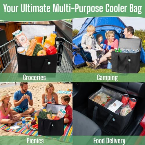 VENO 2 Pack Cooler Bag Insulated Grocery Bags for Food Delivery Heavy Duty - color: Black, size: 2 Pack