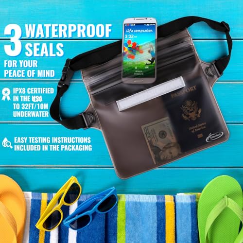 AiRunTech Waterproof Fanny Pack, Beach Cruise Vacation Essentials, Waterproof Pouch Protect Phone Passport Valuables Dry Safety, Paddle Board Kayaking Boating Swimming Accessories-2 Pack（Blue + Pink） - color: Blue+Pink
