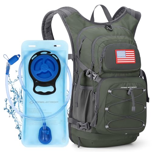 Maelstrom Lightweight Hydration Hiking Backpack with 2L/3L Water Bladder - color: 3.Olive Green, size: 2L Bladder