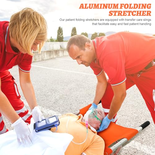 TrelaCo Folding Stretcher 81 x 21.3 x 5.4 Inch Aluminum Alloy Collapsible Gurney Emergency Portable Stretcher with Heavy Duty Handles Rubber Feet for Ambulance Patient Transport, Orange