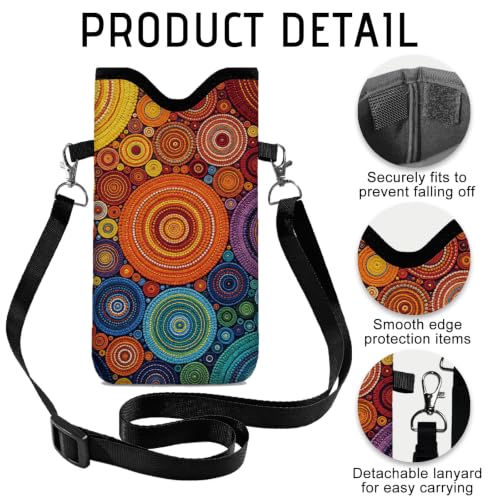 GLOBLELAND Pattern Cell Phone Sleeve Pouch Case Bag with Crossbody Strap Neck Lanyard for Women Men - color: Artistic Circle