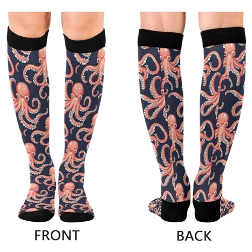 Snowflake Red Christmas Compression Sock for Women Men Funny Support Knee High Socks Running,Nurses,Travel - color: Octopus Ocean Animal