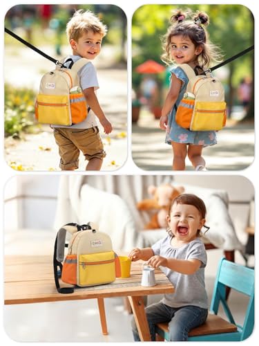 Toddler Backpack with Leash for Boys Girls Kids Kindergarten Nursery, 11” Baby Leash Backpack with Reflective, Toddler Bookbag with Anti-Lost Harness for Walking, Yellow - color: 1-yellow
