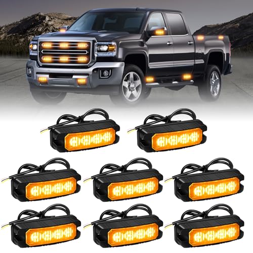 XRIDONSEN 8PCS Sync Grill Strobe Lights 32 LED Amber Lights for Trucks - color: Amber