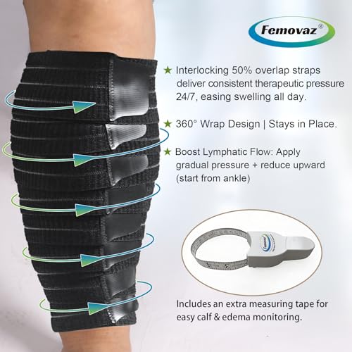 1PC Adjustable Calf Compression Wrap | Lymphedema Edema Swelling Relief | Breathable Anti-Slip | All-Day Comfort, Black - size: Large