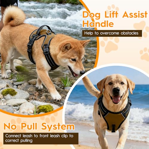 No Pull Dog Harness, No-Choke Soft Padded Reflective Dog Vest Harness with Front Clip & Top Handle, 2 Quick-Release Buckles, Adjustable for Small Medium Large Dogs - color: Brown, size: X-Small