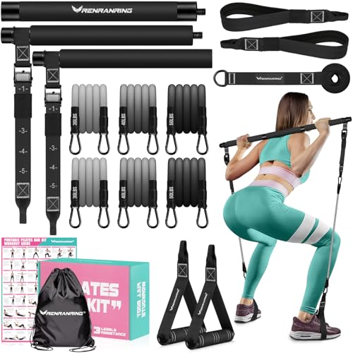 Pilates Bar Kit with Resistance Bands, Pilates Workout Equipment for Women - color: Black Pro