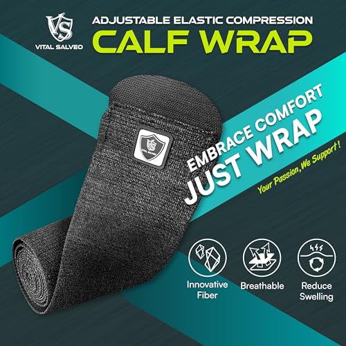 Vital Salveo Germanium Elastic Breathable Calf Wrap – Adjustable Support for Alleviating Muscle Strain and Stiffness – Daily Wear, Sports Support (1 PC)/4"* 61" - size: Calf 4"61"(1PC)