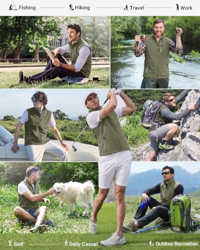33,000ft Men's Windproof Lightweight Golf Vest Outerwear Sleeveless Jacket - color: Army Green, size: 3X-Large