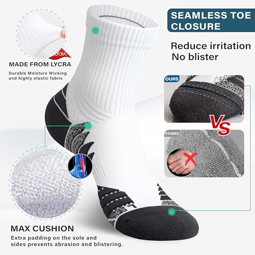 Hylaea Mens Quarter Running Socks for Athletic with Cushion Wicking Coolmax - color: Light Grey Dark Grey Black 3 Pairs, size: Small