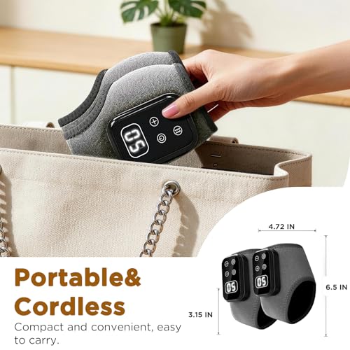 Foot Renew Massager for Neuropathy,4-in-1 Cordless & Portable Foot and Ankle Massager for Heel Warming Heating Pad Heated Brace Wrap With 5 Vibration Modes,4 Heat Levels,Portable for Home,2pcs,Grey