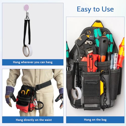 4 Black Electrical Tape Holders - Thong with Snap Hooks, Strap, Polyester Tape Holder Chain for Tool Belts, Pouch Bag, Tool Box & Construction