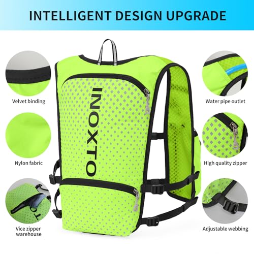 INOXTO Running Hydration Vest Backpack,Lightweight Insulated Pack with 1.5L Water Bladder Bag Daypack for Hiking Trail Running Cycling Race Marathon for Women Men - color: Green spots