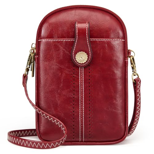 S-ZONE Small Crossbody Bags for Women Trendy RFID Blocking Cell Phone Purse - color: Red
