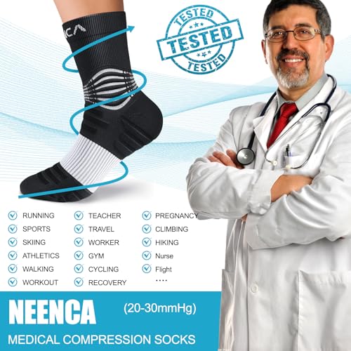 NEENCA Professional Compression Socks for Women Men Circulation, 20-30 mmHg - color: Black White - 2 Pairs, size: Small