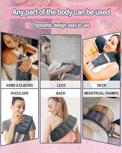 Microwavable Heating Pad, Neck‑Shoulder Wrap with Handles, Unscented - color: Gray