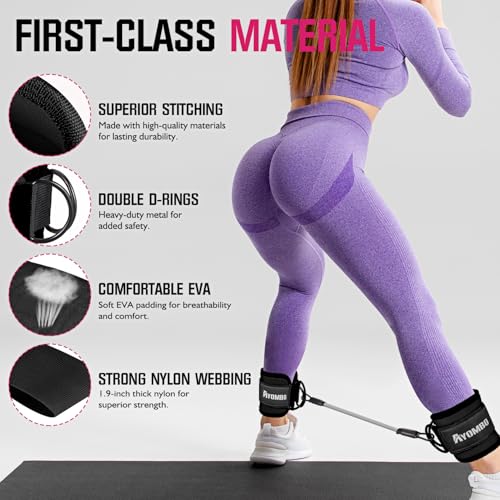 Ayombo Ankle Resistance Bands with Cuffs, Home Gym Workout Equipment, Lifting Glute Butt Exercise Equipment for Women, Ankle Weights Fitness Set, Leg Booty Equipment for Training Perfect Body Shape - color: 2-Black