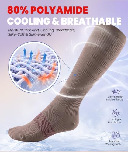 PULIOU Compression Socks for Women Men 15-20 mmHg Easy On Off,2 Pairs - color: Brown, size: Small-Medium