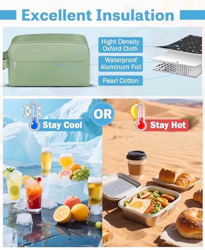 Small Insulated Lunch Bag: Reusable Small Lunch Box, Mini Soft Cooler Bag - color: Green