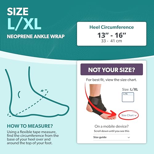 BraceAbility Neoprene Water-Resistant Ankle Brace | Compression Foot Wrap for Swimming, Running, Surfing, Diving, Exercise, Athletic Support & Protection, Sprains, Tendonitis and PTTD Pain (L/XL) - size: Large/X-Large (Pack of 1)