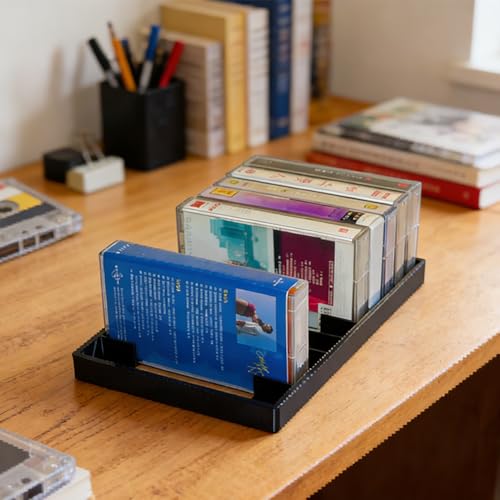 GRETJOB 10-Slot Cassette Tape Storage Rack – Durable & Stylish Organizer Holder for Home, Studio, Collectors – Easy to Move & Organize Audio Tapes
